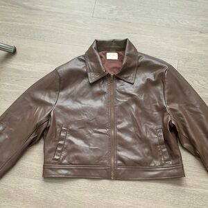 Allie Rose Brown Crop Faux Leather Jacket